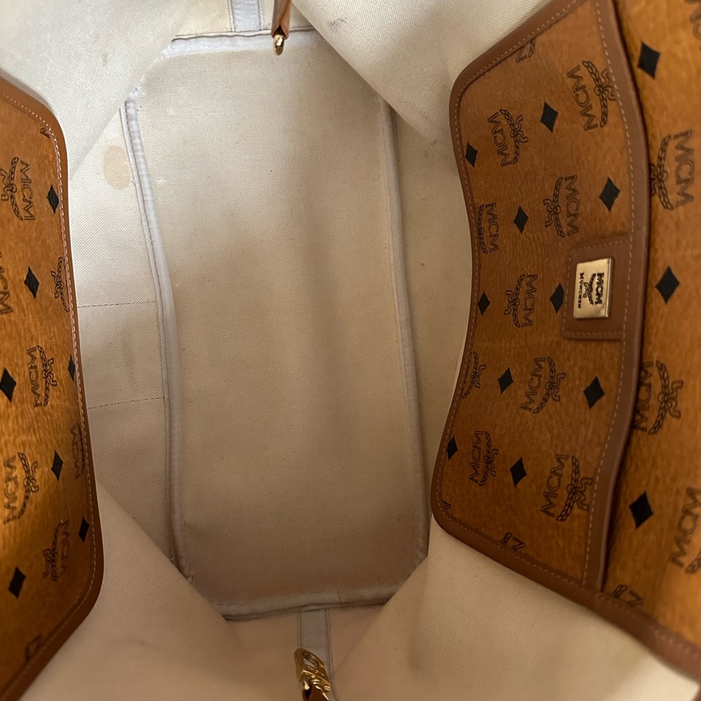 MCM Visetos Rudic Shopper Tote Cognac Orange Stripe - Authentic - Picture 12 of 13